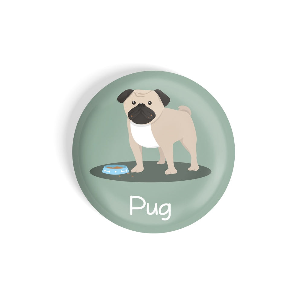dhcrafts Round Fridge Magnet Green Color Pug Pet Dog Glossy Finish Design Pack of 1 (58 mm)
